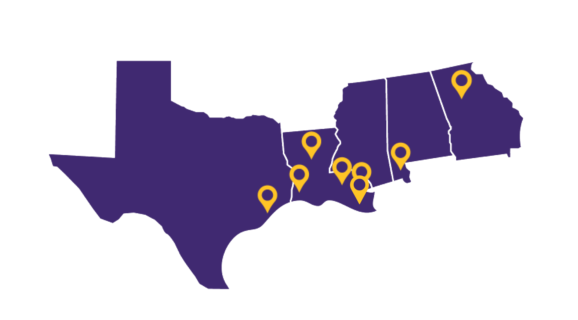 map of south, plus texas, minus florida